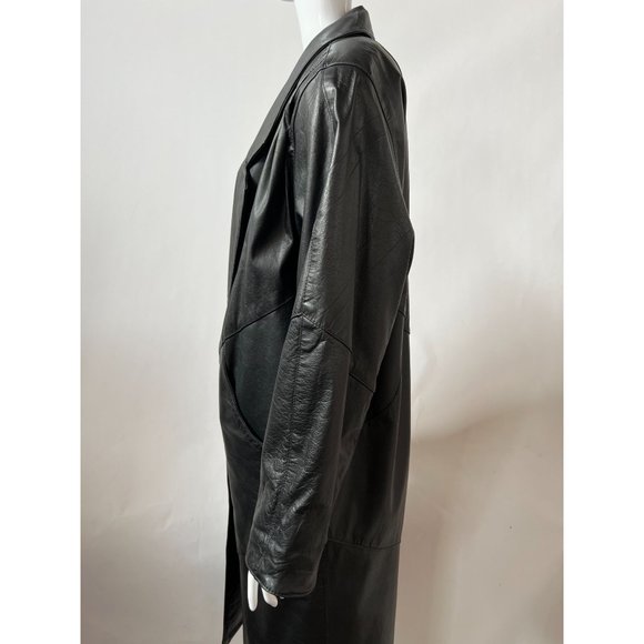 Avanti Black Leather Coat Sz Medium Knee Length - Picture 7 of 16
